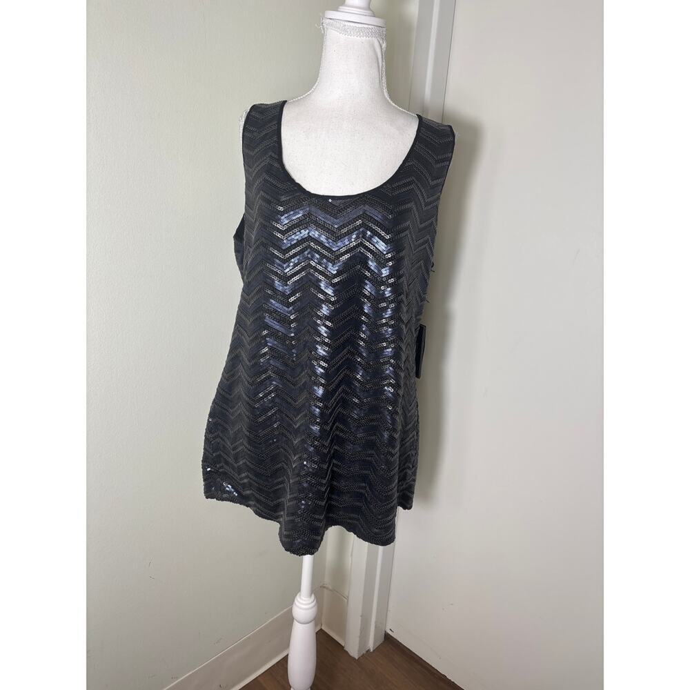 Etcetera Black Sequin Chevron Sleeveless Top XL NWT